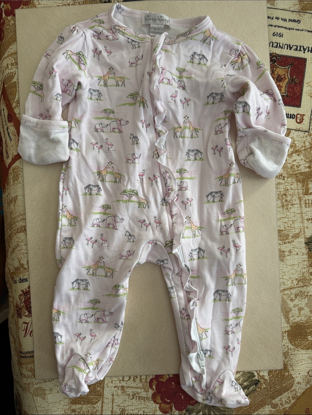 Kissy Kissy Light Pink Animal Print Footed One-Piece